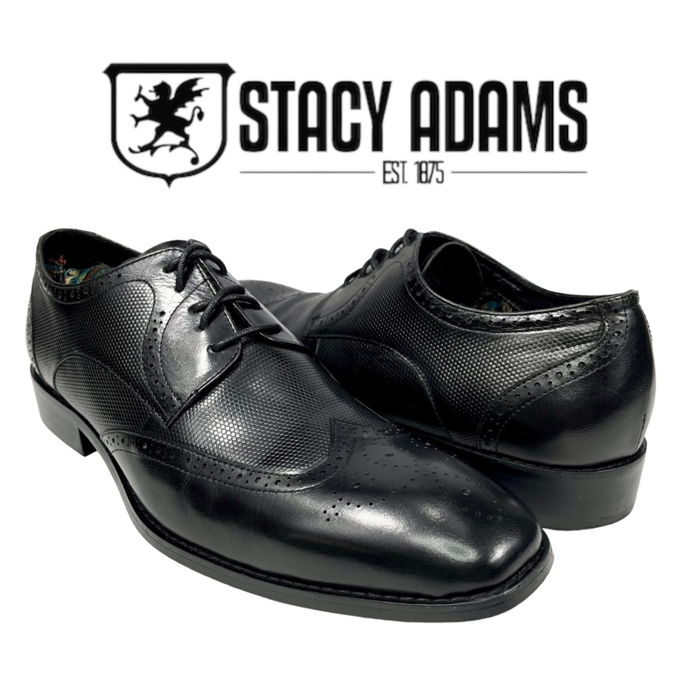 Stacy Adam Men’s 11.5 M Black Wing Tip Leather‎ Oxford Derby Lace Up Shoes